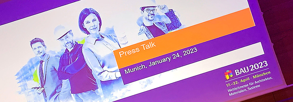 Screen with presentation for BAU Munich