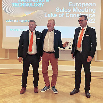 The Best Startup trophy went to Poul Foltmar, Denmark (middle), left and right are the managing director and the export manager