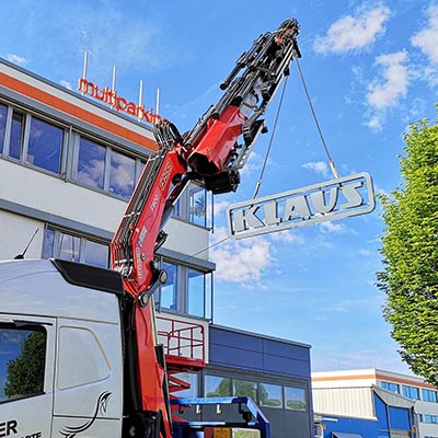 Crane mounting of the company logo