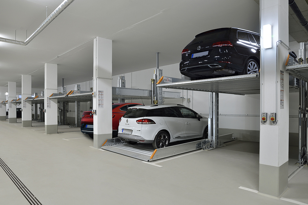 Underground car park with double-decker parking